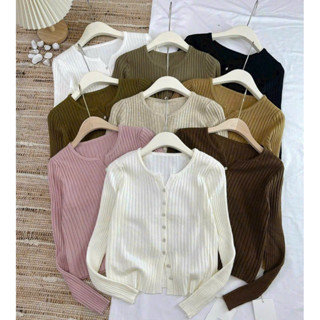 MS216 Áo khoác len cardigan nữ đính cúc hoa đá, áo len nữ dệt kim basic