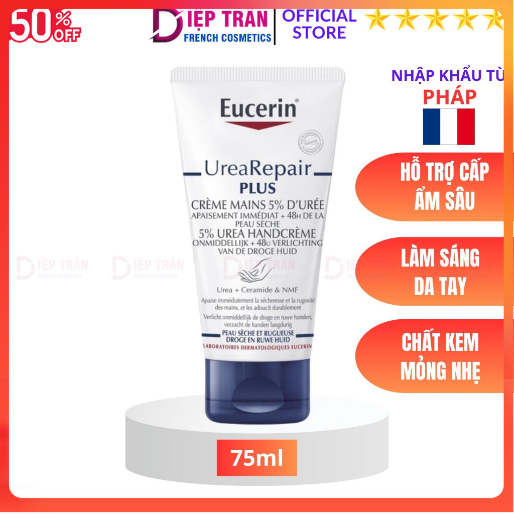 Kem dưỡng da tay EUCERIN Urea Repair Plus 5% Urea + Ceramide & N.M.F 75ML - SuBeo