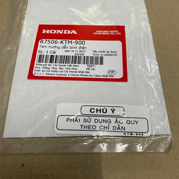 Tem hướng dẫn bình ắc quy dùng nhiều xe máy honda (87506KTM900)