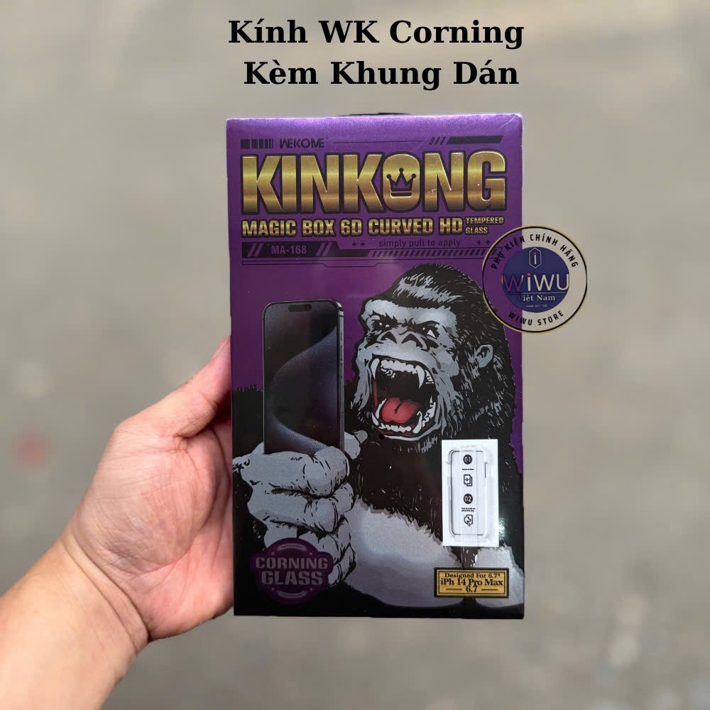 Kính Cường Lực WK Corning Siêu Cứng Cho IPhone 16 Pro Max , 15 Pro Max , 14 Pro Max , 13  Kèm Khung 