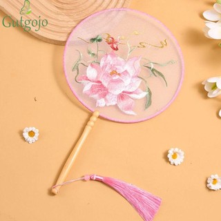 Quạt nhóm cô dâu GUTGOJO, Cầm tay có tua rua Quạt thêu Trung Quốc, Đồ dùng dự tiệc Phong cách Trung Quốc Quạt lụa họa tiết hoa mờ Đám cưới Trung Quốc