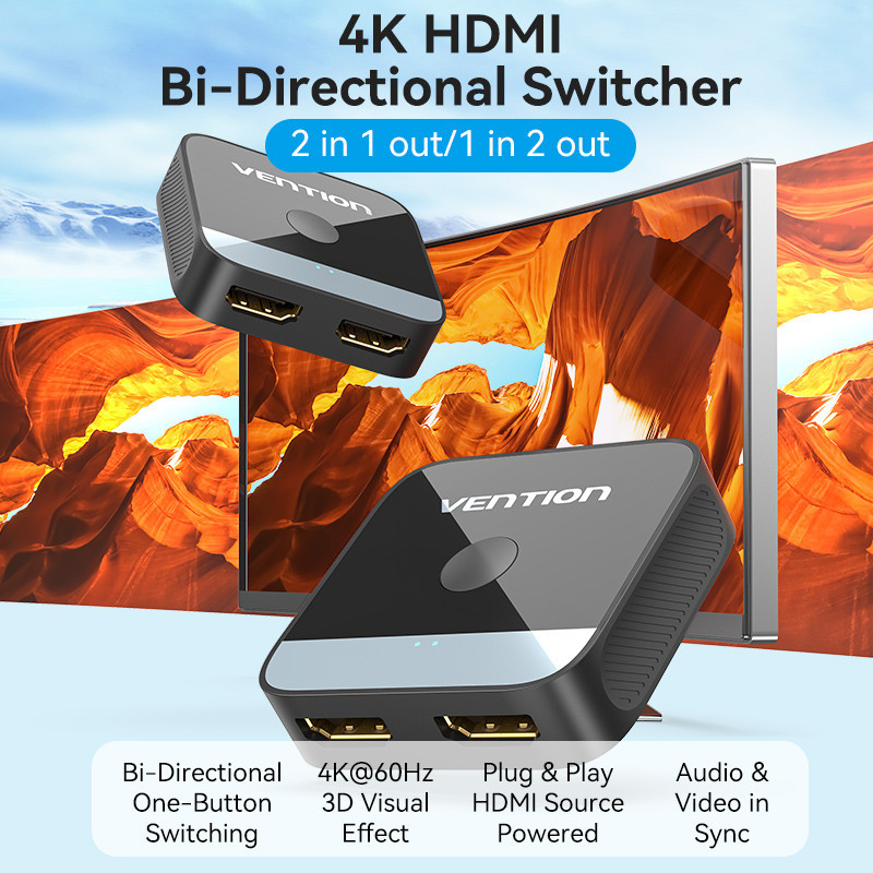 Vention Bộ Chia HDMI 2.0 1 Vào 2 Ra 4K@60Hz | Hỗ Trợ HDR & Âm Thanh 3D | Tương Thích Đa Thiết Bị PS5 TV PC Laptop Projector | Thiết Kế Vỏ Hợp Kim Chống Nhiễu Cắm Là Dùng | BigBuy360 - bigbuy360.vn