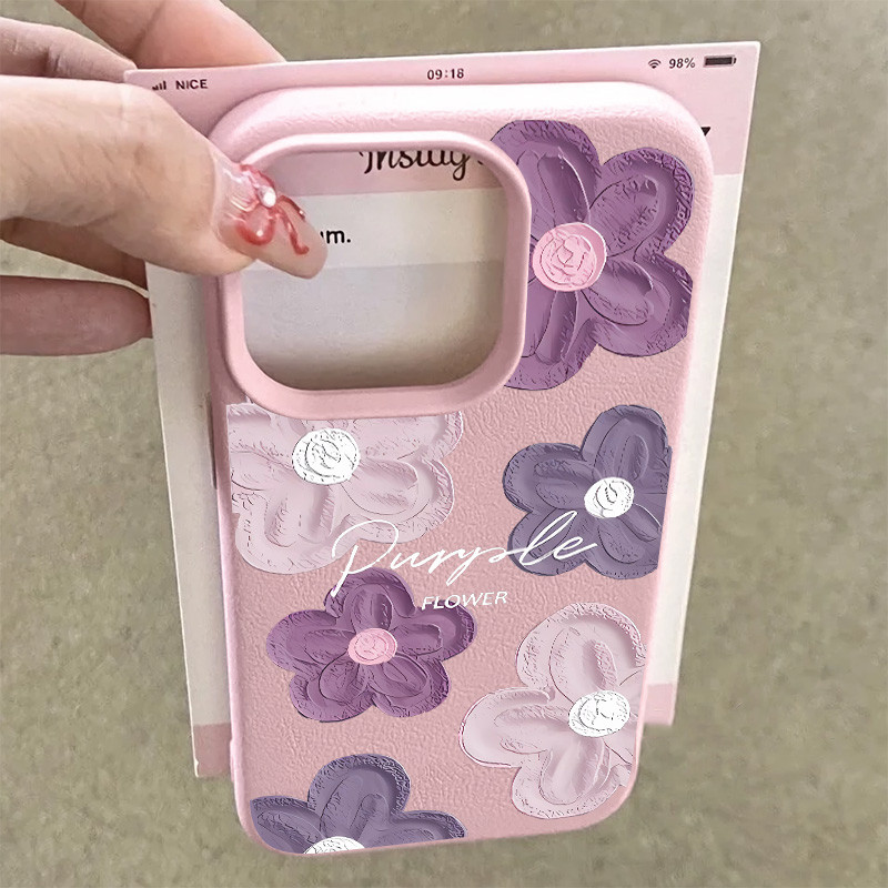Ốp Điện Thoại Hoa Tranh Sơn Dầu Màu Tím Sáng Tạo Tương Thích Cho IPhone 11 12 13 14 15 Pro MAX Plus 