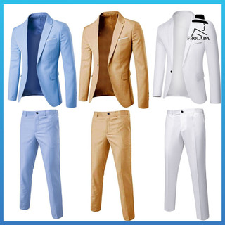 Frolada 1 Bộ Quần Blazer Màu Trơn Một ngực Mùa Xuân Thu Ôm Vừa Vặn Nút Trang Trọng Phù Hợp Với Đám Cưới