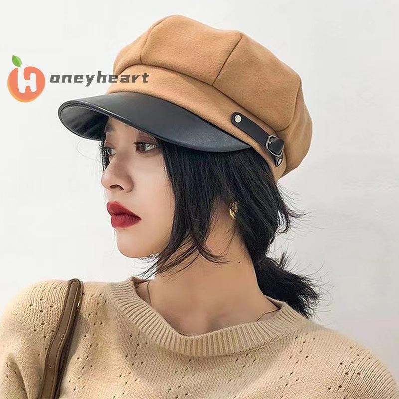 < Honeyheart > Mũ nồi cổ điển Mũ nồi Newsboy có thể điều chỉnh Mũ nồi mùa thu đông Mũ nồi hình bát g