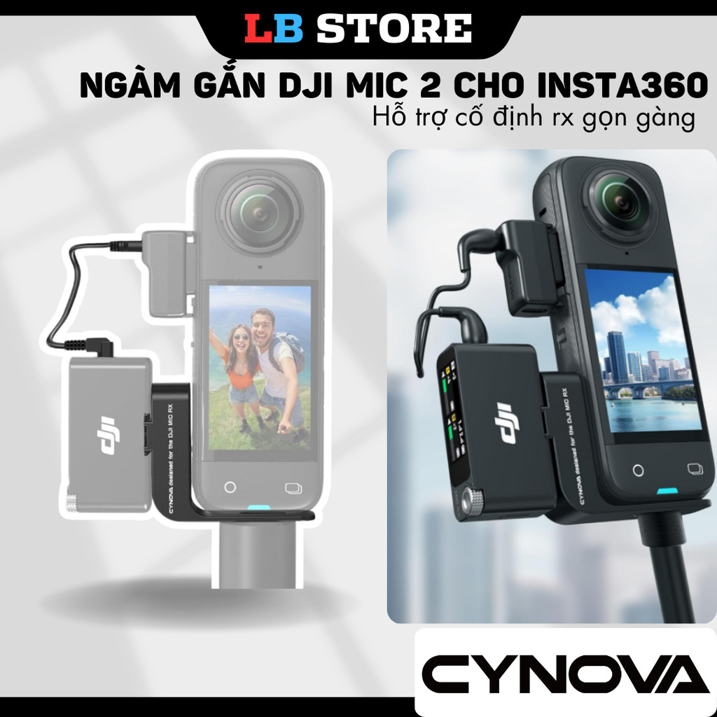 Ngàm CYNOVA gắn mic DJI Mic 2 cho Insta360 X3 X4 gọn gàng tiện lợi tàng hình