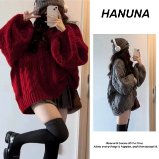 Áo len đỏ tết giáng sinh Dệt kim rộng rãi mùa thu đông