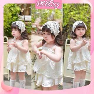 NB2573, M27, Set bộ bé gái, Set áo 2 dây ren lỗ kèm chân váy cho bé gái đi du lịch, đi biển