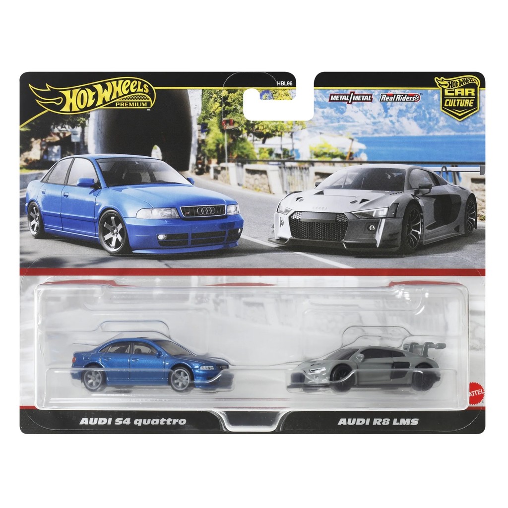 Set 2 xe mô hình JDY82 Hot Wheels Premium 2 Pack AUDI S4 quattro AND AUDI R8 LMS