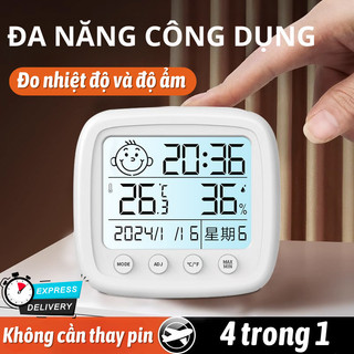 Nhiệt Kế Thông Minh 4in1 C&M HOME  – Kiểm Soát Nhiệt Độ, Độ Ẩm, Giờ & Cảm Xúc, Đèn LED