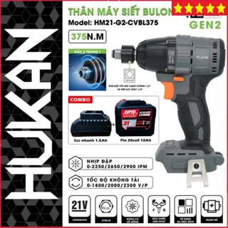 Máy siết bulong pin HUKAN HM21-G2-CVBL375, Đầu đa năng 2 trong 1, Lực siết 375NM, Không chổi than