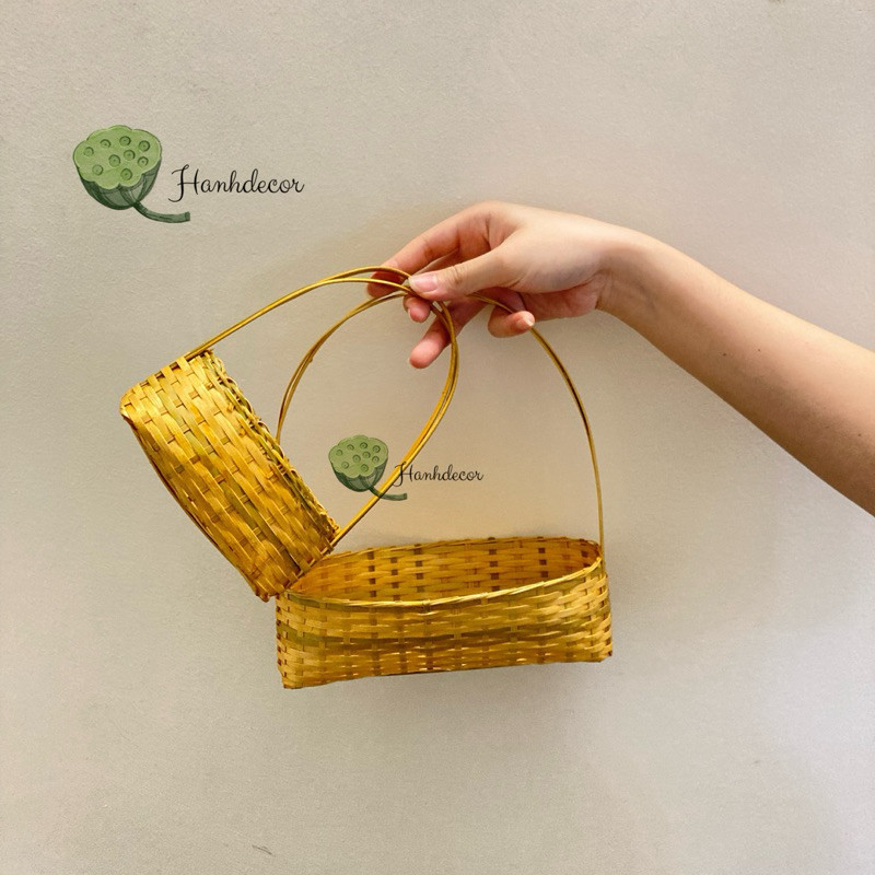 Giỏ mây tre cắm hoa, Lẵng hoa nhí mây tre đan [tamkemshop93]