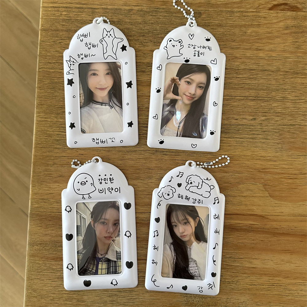 Đen Trắng Dòng Đơn Giản Chó Con Động Vật 10cm Thẻ Nhỏ Đựng Thẻ Polaroid Khuôn Viên Thẻ Bữa Ăn Lưu Trữ Hiển Thị Mặt Dây Chuyền