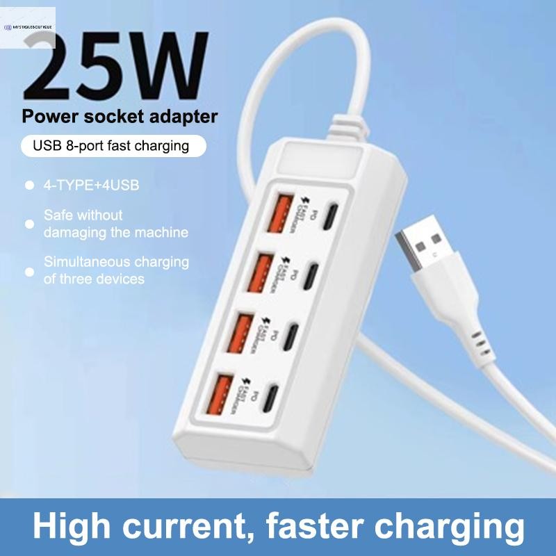 COD 8in1 USB Mở Rộng Sạc 4Type-C + 4USB HUD PD Power Adapter Cho Máy Tính Bảng Cho Laptop Máy Tính C