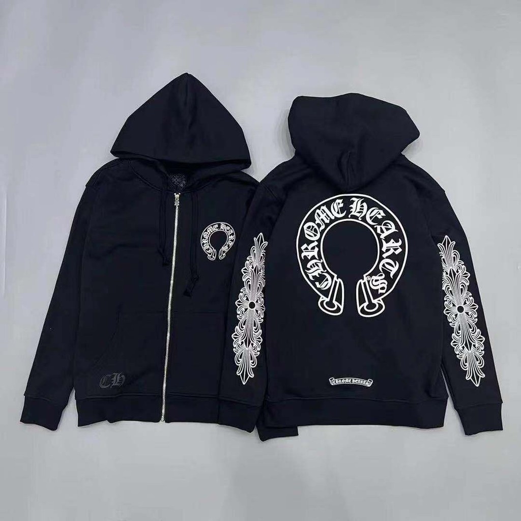 Chrome Hearts Chrome Hearts Chữ Phạn Mây Hoa Chữ Thập Ngựa Có Mũ Trùm Đầu Dây Kéo Cardigan Nam Nữ Áo