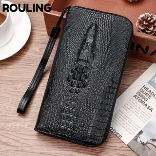 Ví đựng tiền xu ROULING, Hộp đựng thẻ có dây đeo cổ tay Ví dài, Túi đeo thắt lưng họa tiết cá sấu đa chức năng Nam