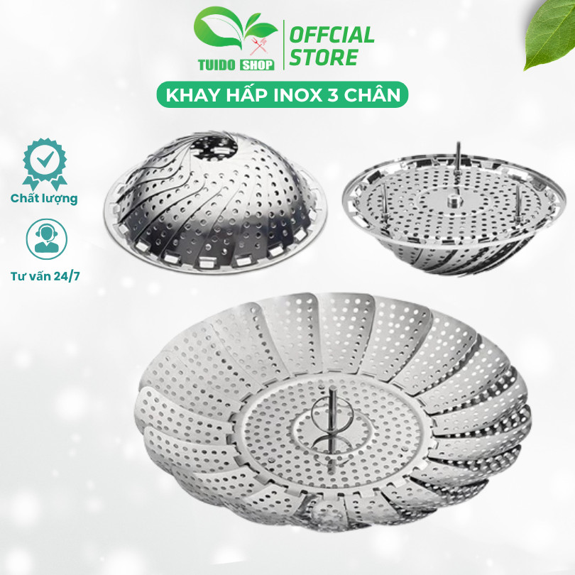 Khay Hấp Inox, Vỉ Hấp 3 Chân Có Móc Nhấc, Điều Chỉnh Độ Mở Phù Hợp Mọi Loại Nồi Hấp - TUIDO SHOP