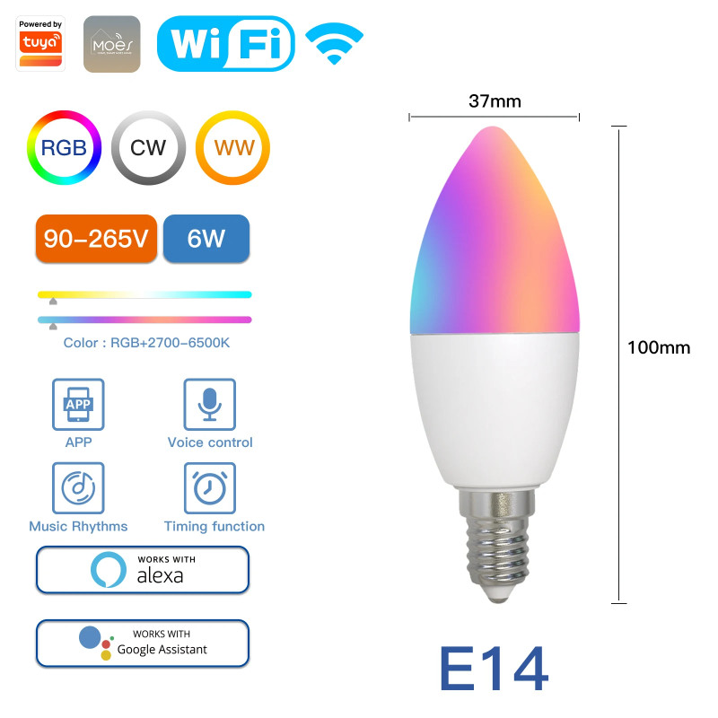 MOES WiFi Zigbee Bóng Đèn LED E14 Đèn Nến Thông Minh RGB RCW 2700-6500K Có Thể Điều Chỉnh Độ Sáng Tu