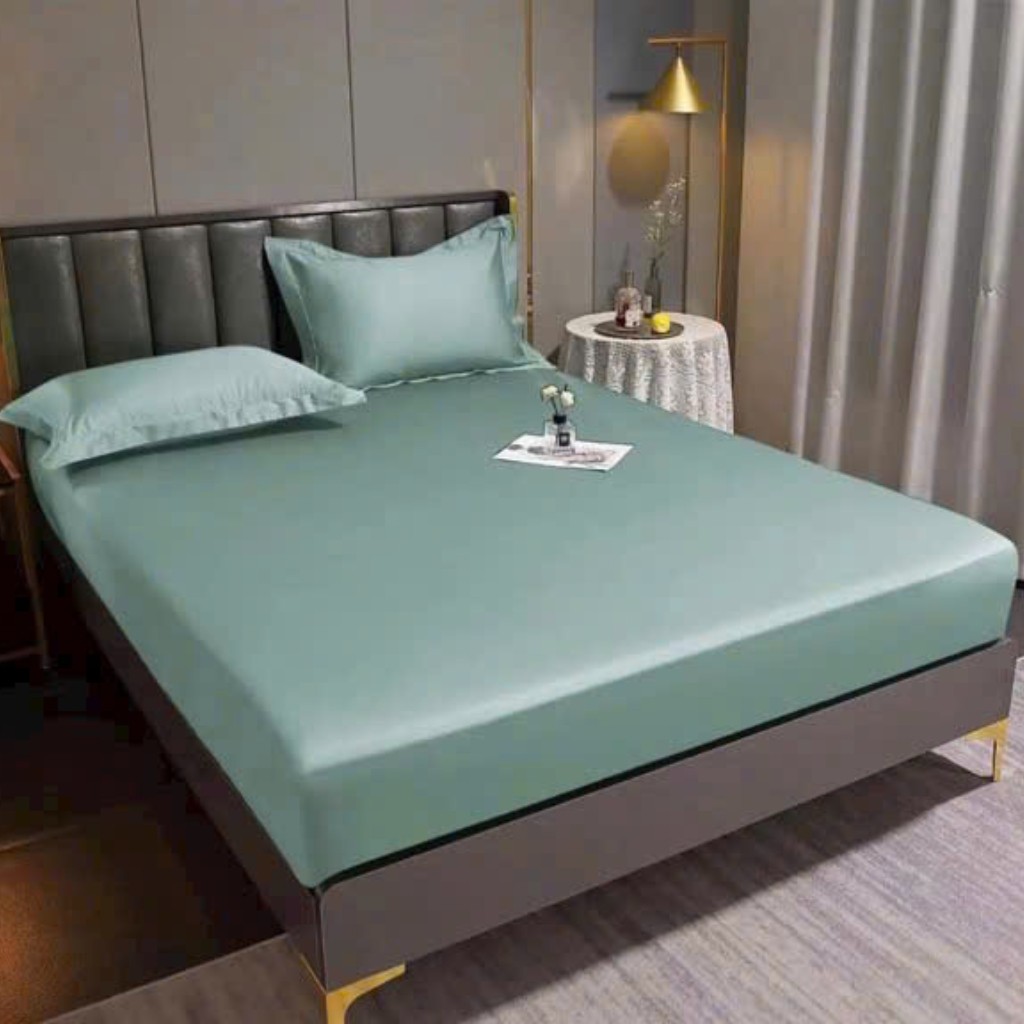 Bộ ga gối 3 món phi lụa bo chun, Set ga gối phi lụa chất vải thoáng mát, họa tiết đơn sắc trang nhã