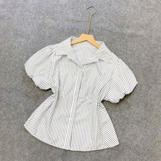  Áo sơ mi bigsize nữ kiểu tay bồng cột dây thắt eo tôn dáng vải kate thái sọc mềm mát tiểu thư thanh lịch -SM189 