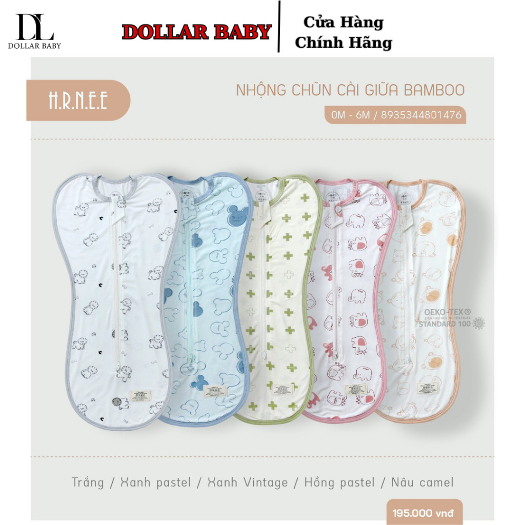 Nhộng Chũn Hrnee Cho Bé Sơ Sinh - Vải Tre Bamboo, Kháng Khuẩn, Giúp Ngủ Ngon - Chính Hãng Việt Nam