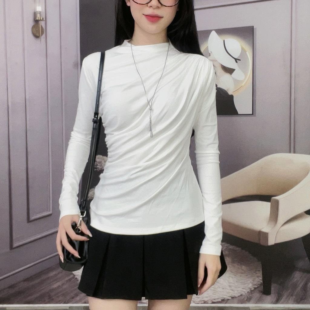 Áo thun nữ dài tay cổ tròn rúm eo tôn dáng, chất liệu cao cấp COTTON ZIP co giãn 4 chiều, mềm mịn - 196 Top Women | BigBuy360 - bigbuy360.vn