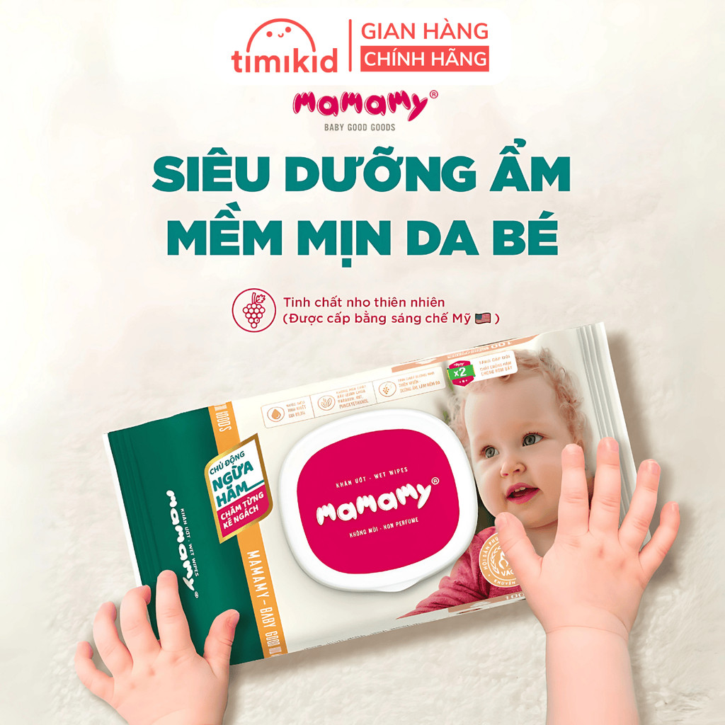 Khăn Ướt Ngừa Hăm Mamamy Cho Bé Không Mùi Và Có Mùi Tinh Dầu Cúc Vạn Thọ- Gói 100 tờ