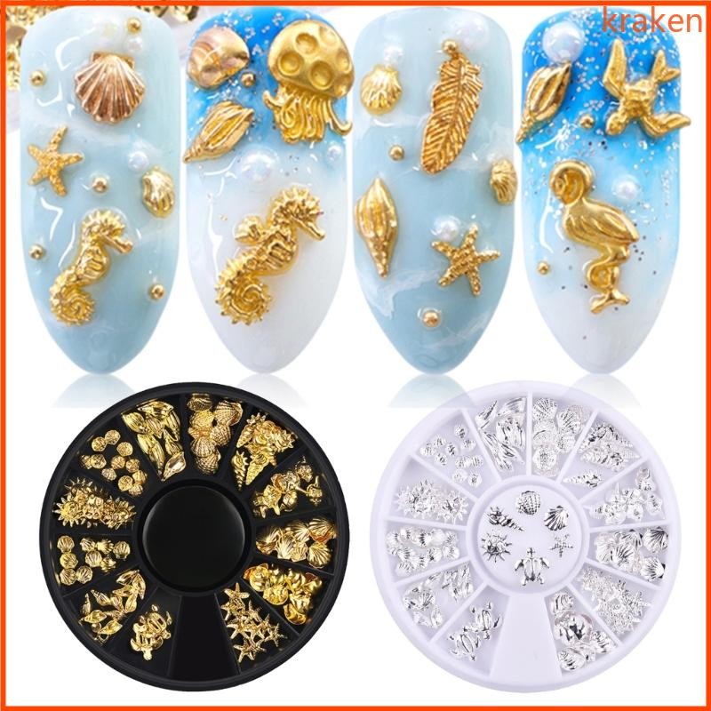 Kra 1 Hộp Chủ Đề Đại Dương Kim Loại Đinh Sao Biển Cho Vỏ Cho Rùa Lát Mảnh 3D Móng Tay Nghệ Thuật Trang Trí DIY Dụng Cụ Làm Móng Tay Gol