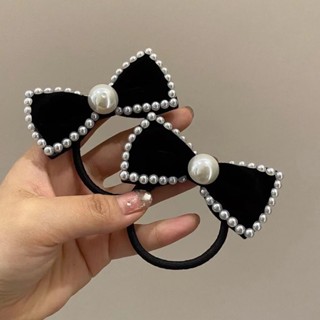 Hepburn Pearl Velvet Bow Hair Tie Head Rope Phụ kiện tóc