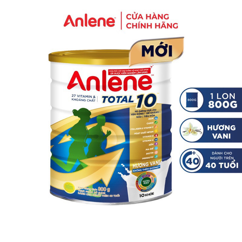 Sữa bột Anlene Total 10 800g vani với công thức TOTAL MAX lon 800g DATE 2026 new