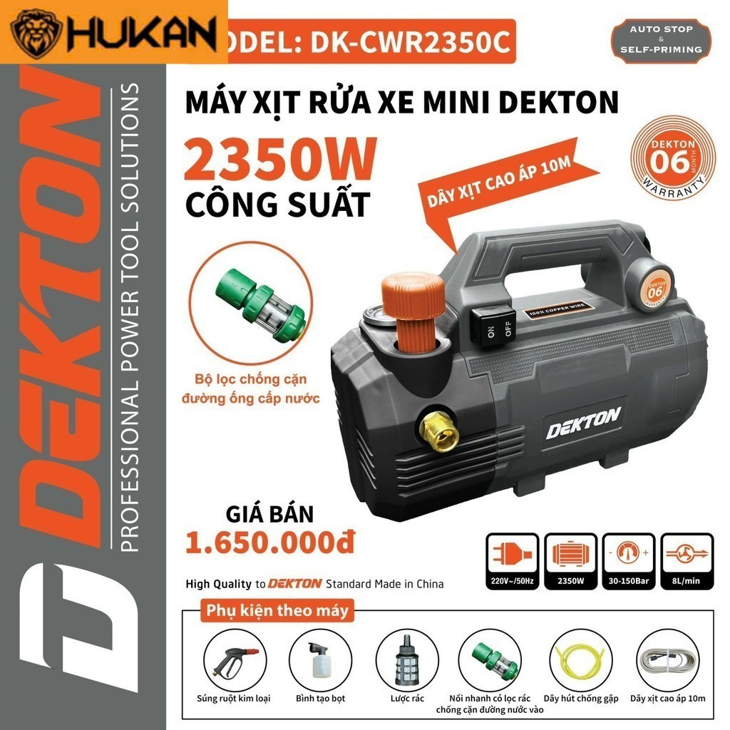 Máy rửa xe dekton. rửa máy lạnh . Dekton DK-CWR2350 2350w , chống giật, chỉnh áp HK Chính Hãng