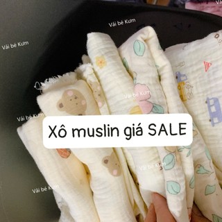 Vải xô muslin 2 lớp tấm lẻ may khăn, may quần áo cho bé 135