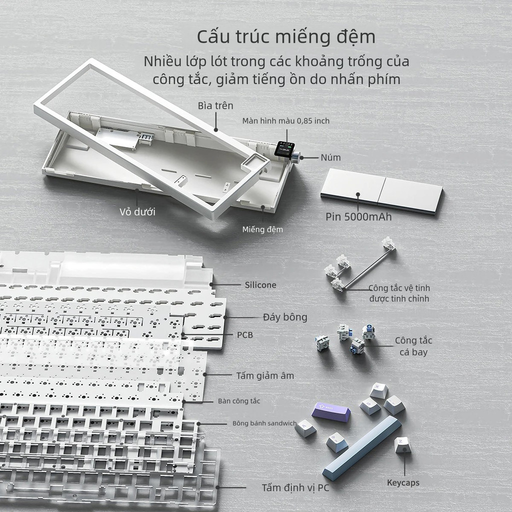 Bàn phím cơ không dây AJAZZ AK650 Bố trí 65% 66 phím với núm âm lượng màn hình 0,85in 3 chế độ BT / 2.4G / Đệm có dây Trao đổi nóng | BigBuy360 - bigbuy360.vn