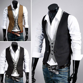 [Rc2] Áo Vest cổ chữ V có ngực đơn Tay nghề thủ công tuyệt vời Giả hai mảnh nam công sở Áo ghi lê bảo hộ lao động