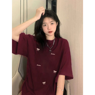 Áo phông Focusc nữ form rộng vintage nơ in hình bigsize tay ngắn local brand áo thun năm mới đỏ