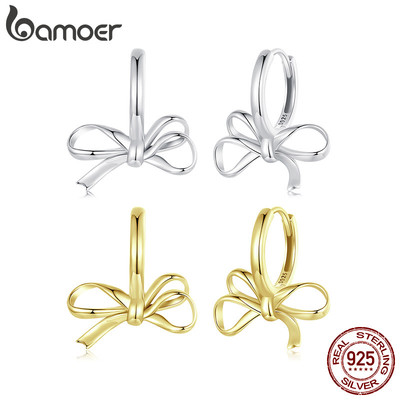 Bamoer 925 Sterling Sliver Vòng Bông Tai Thiết Kế Nơ Trang Sức Quà Tặng Cho Nữ