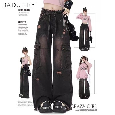 DaDuHey New American INS High Street Retro Jeans Niche High Waist Loose Wide Leg Pants Large Size Trousers