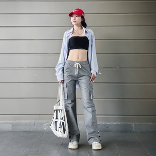 Quần cargo pants nữ túi hộp KQSTYLING kaki co giãn nhẹ, mềm, strest style cao cấp full - V6