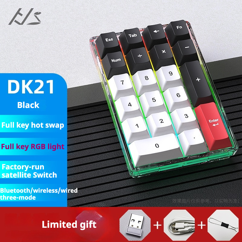 Lychee Gaming DK21 Bộ cơ bàn phím số trong suốt RGB Wireless Bluetooth 2.4g Có dây ba chế độ Trao đổ