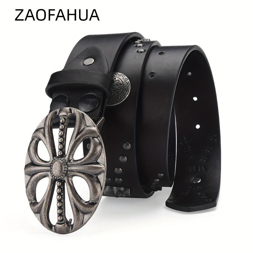 Thắt lưng da ZAOFAHUA, Punk Skeleton Head Bohemian Style Belt, Vintage Hip Hop Riveted Pants Bands Y
