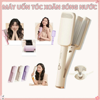 Máy Uốn Tóc Xoăn Sóng Nước, Máy Uốn Tóc Hippie 32 3 Trục Ion Âm Cao Cấp, Máy Làm Xoăn Sóng Nước Chỉnh Nhiệt Tạo Kiểu