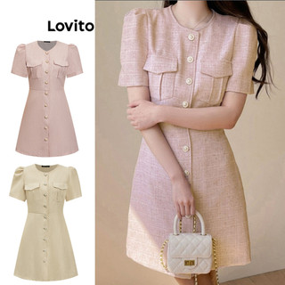 Đầm Lovito xếp ly cài nút màu trơn thanh lịch cho nữ L77ED301(Nhiều màu)