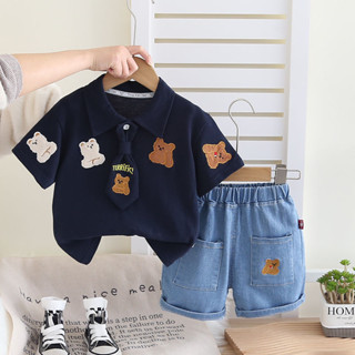  Mới Trẻ Em Quần Áo Phù Hợp Với Mùa Hè Trẻ Em Bé Trai Bé Gái Thêu Gấu Polo Áo Quần Short 2 Cái   bộ Quần Áo Tập Đi Trẻ Sơ Sinh 1 2 3 4 5 Tuổi 