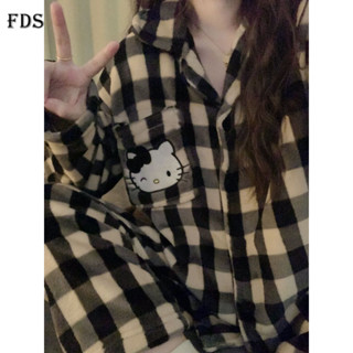 Đồ ngủ nhung san hô FDS HelloKitty đồ mặc nhà hoạt hình học sinh lót nhung dày đáng yêu mùa đông cho nữ