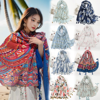 Nghệ Thuật Mới Tươi Cotton Và Gai Dầu Retro Tua Rua Khăn Nữ In Hình Đẹp Khăn Lụa Nhật Bản Khăn Choàng Chống Nắng