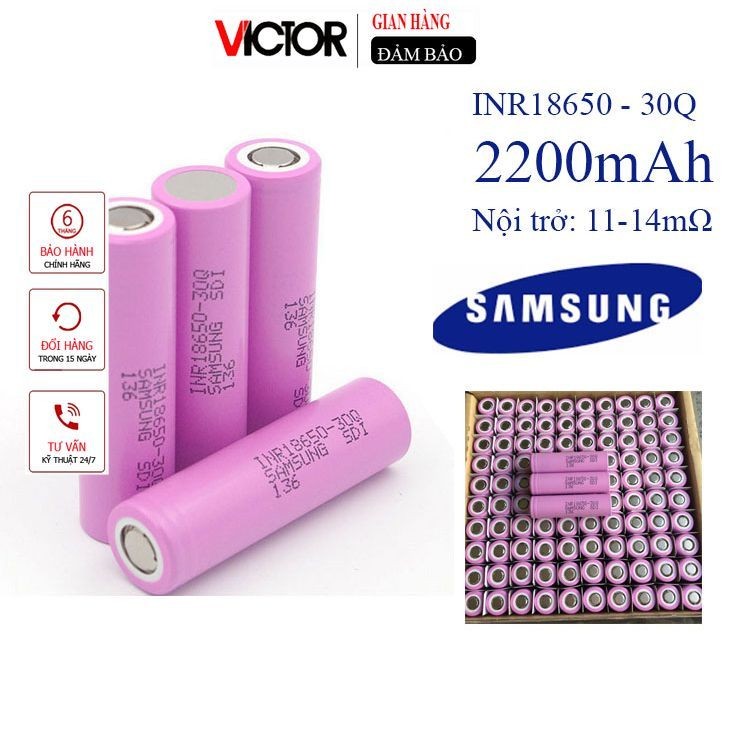 Cell Pin 18650 Samsung Nội trở thấp 11-15mΩ, INR18650 30Q 2200mAh, Dòng xả cao 10A - Pin 18650