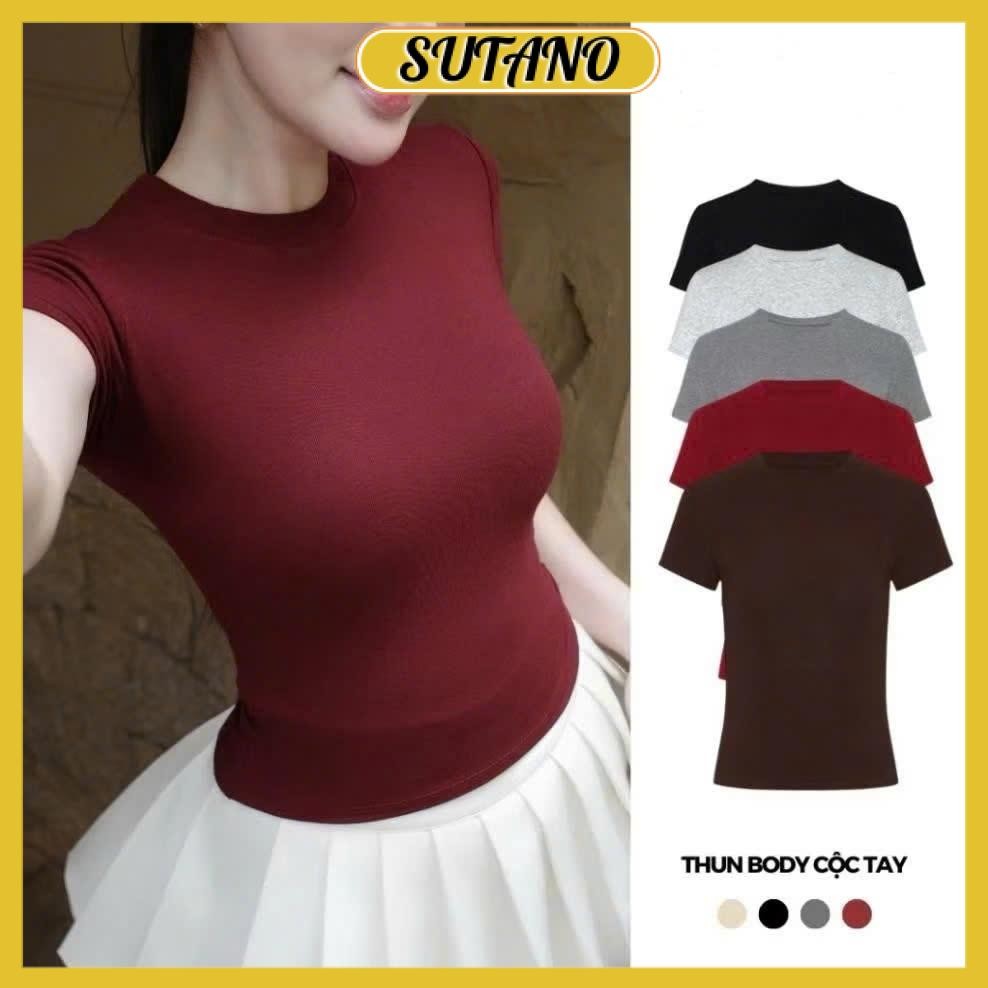 Áo thun nữ tay ngắn ôm body chất vải cotton lông mịn co giãn dáng basic A222 SUTANO | BigBuy360 - bigbuy360.vn