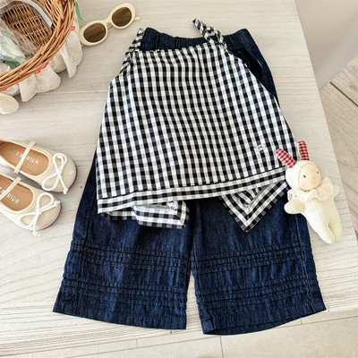 Set Áo 2 Dây Xòe Caro Quần Jean Ống Rộng Cho Bé Gái 1-8 Tuổi MINTSCLOSET Quảng Châu - GA2374
