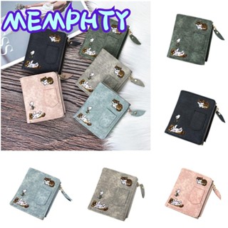 MEMPHTY Ví Canvas Mini Thêu Họa Tiết Mèo Xinh Xắn Giá Đỡ