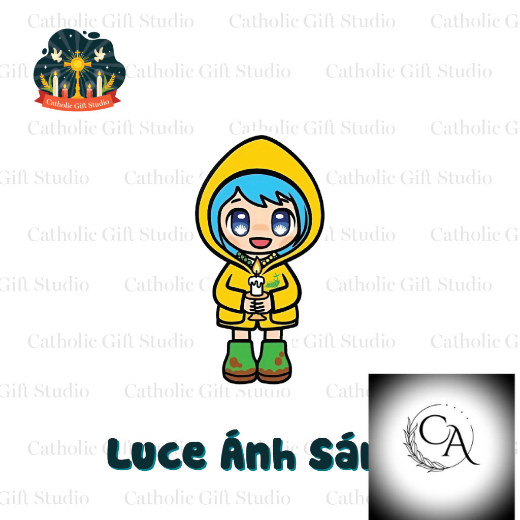 Móc Khoá Luce Ánh Sáng Mini 2D Hình Luce Cầm Nến Đáng Yêu, Ngộ Nghĩnh Catholic Gifts.